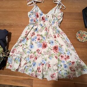 Altar'd State Pink and Blue Ruffled Tiered Sundress